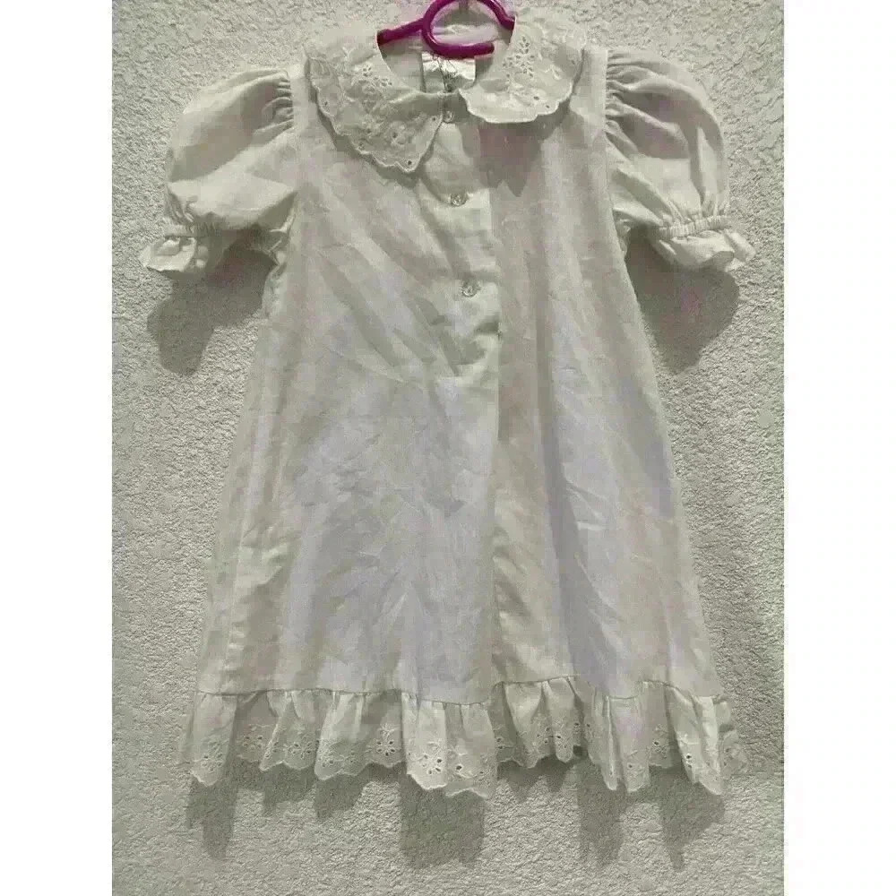Vintage Tess Originals Heirloom Baby Dress WHITE Embroidered Cotton Size 3‎